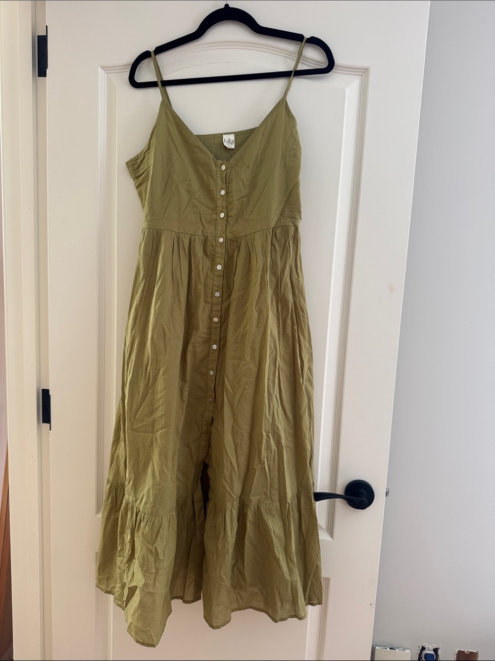 Bila Olive-Style Button Front V-Neck Dress